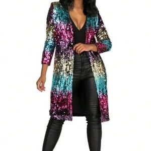 Gradient Sequin Decorated Mid-Length jacket (closure needs to be sewn back on)